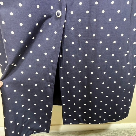 Vintage Dressbarn Polka Dot Dress XL Navy Blue Tie Back Classic Pinup Nautical - Picture 7 of 10